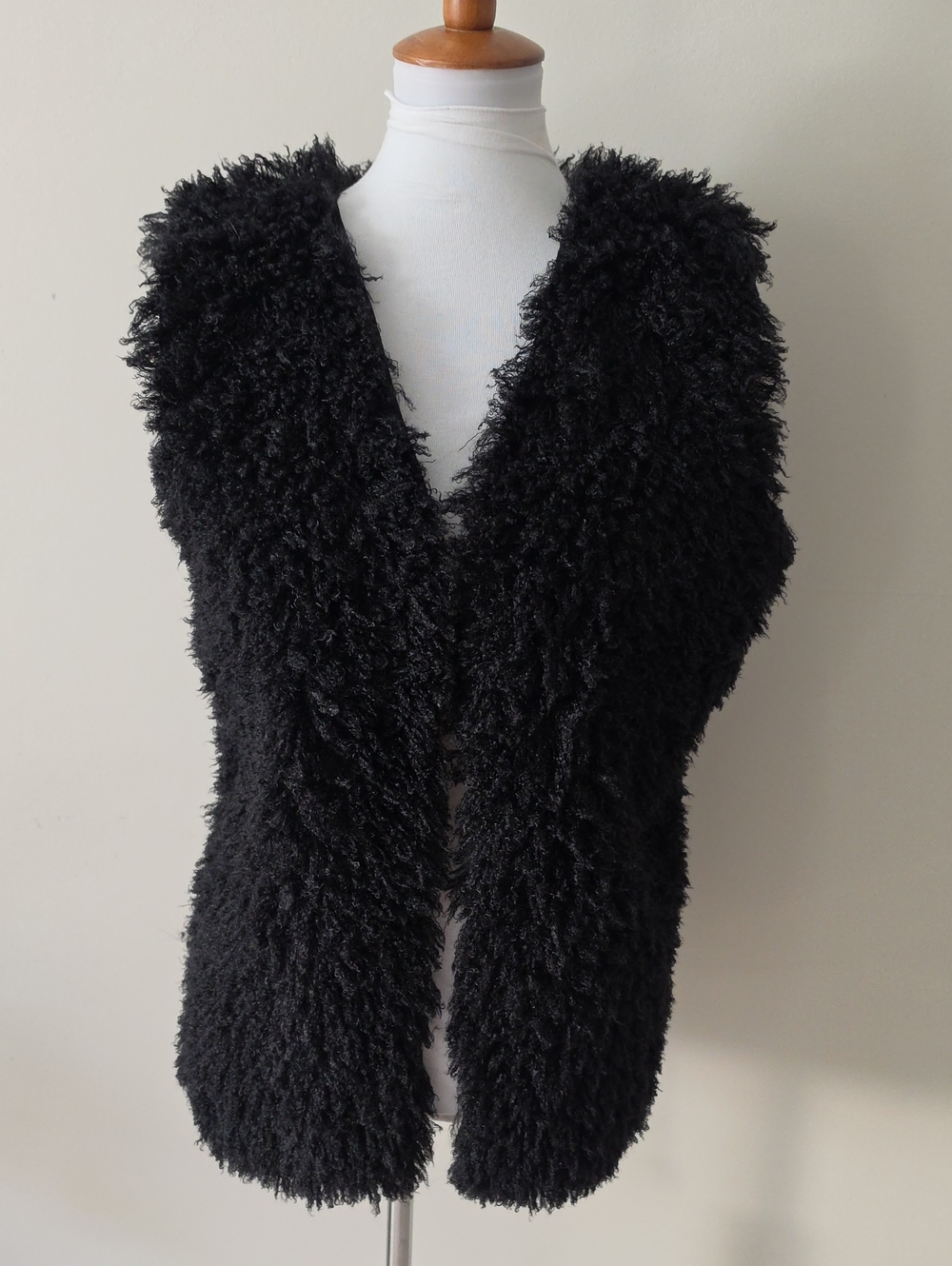 Max Studio Neiman Marcus Black Faux Shearling Open Vest - Women Jackets & Coats